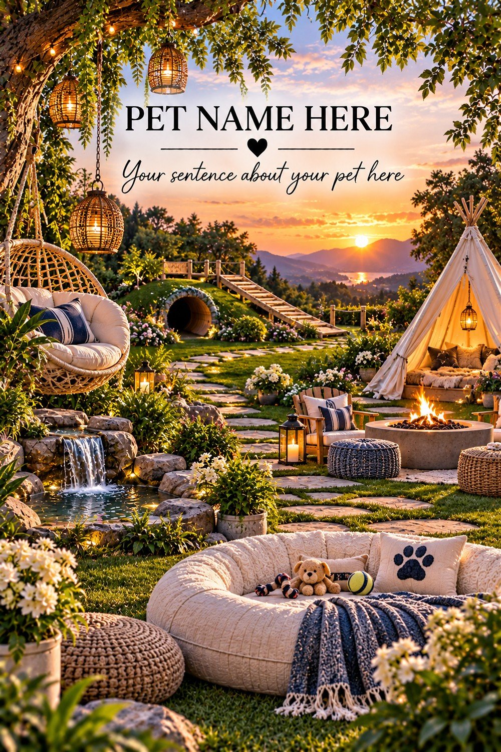 Pet Adventure Retreat template with pet name and personal message placeholders